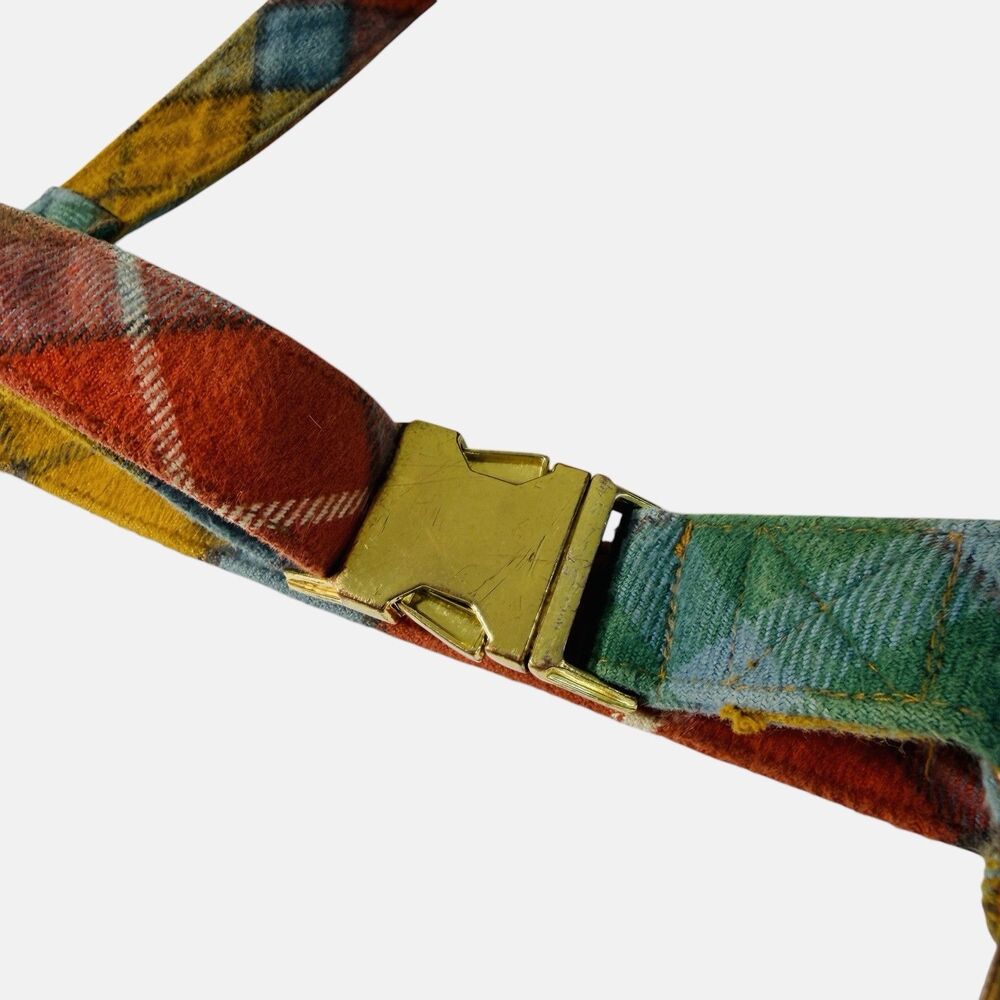 The Foggy Dog Walking Harness Medium Plaid Gold Metal Heavy Duty Front Rear Clip - Picture 5 of 7